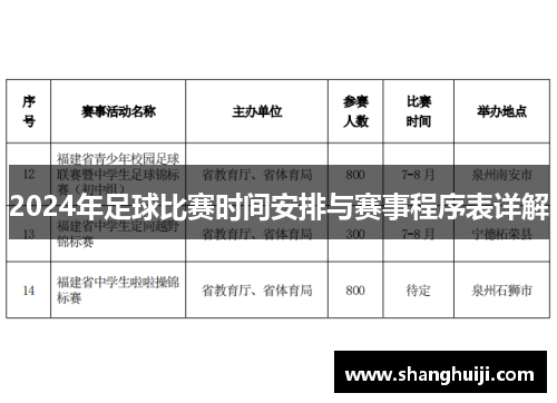 2024年足球比赛时间安排与赛事程序表详解